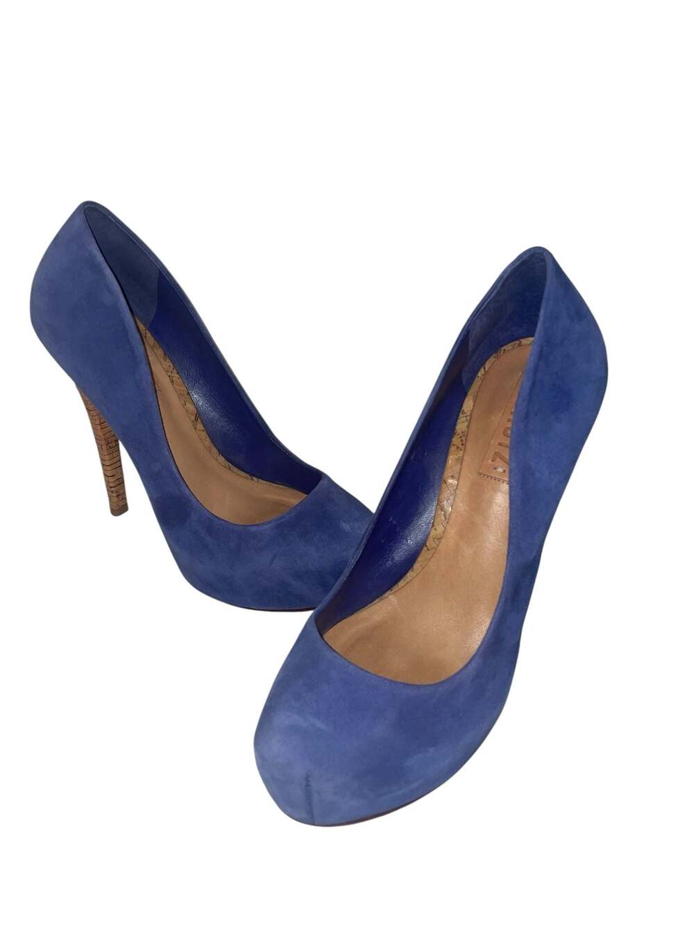 Schutz Blue Suede Platform Heels with Cork-Style Heels Size: 8B - Picture 4 of 6